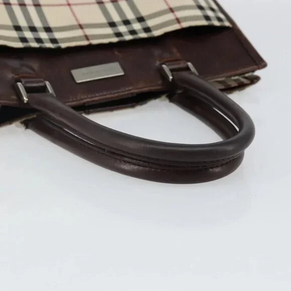 BURBERRY Nova Check Hand Bag Canvas Beige Silver Auth